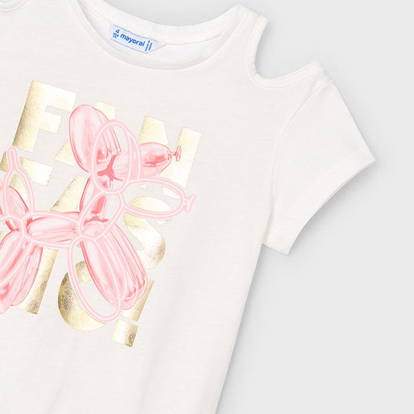 Mayoral Girls Pink Balloon Dog White Top
