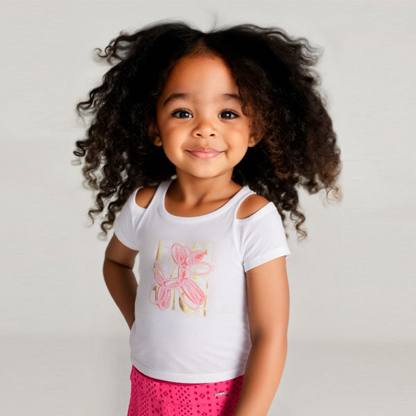 Mayoral Girls Pink Balloon Dog White Top