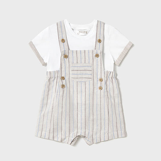 Mayoral Linen Striped Dungaree Top Set