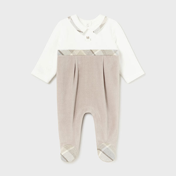 Mayoral Newborn Velvet One-Piece Footie with Collar