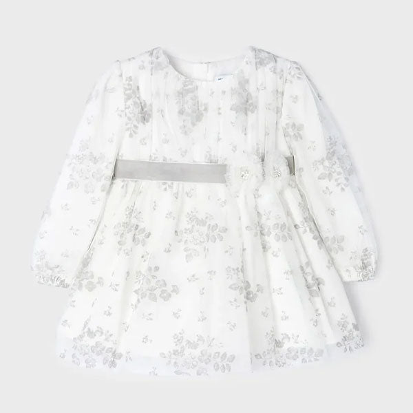 Mayoral Girls White Gray Floral Tulle Dress