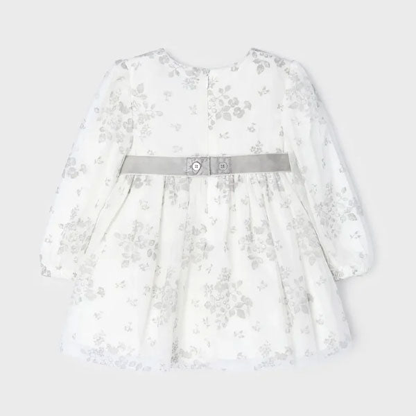 Mayoral Girls White Gray Floral Tulle Dress