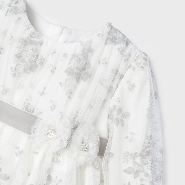 Mayoral Girls White Gray Floral Tulle Dress