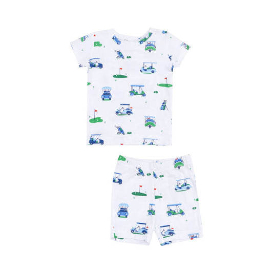Angel Dear Boys Girls Blue Golf Carts Pajama Short Set