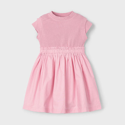Mayoral Girls Pink Ribbed Combined Dress