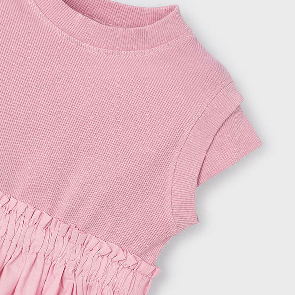 Mayoral Girls Pink Ribbed Combined Dress