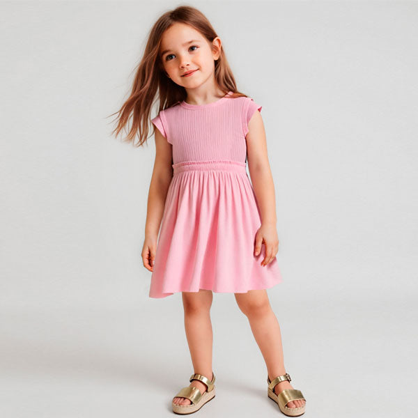 Mayoral Girls Pink Ribbed Combined Dress