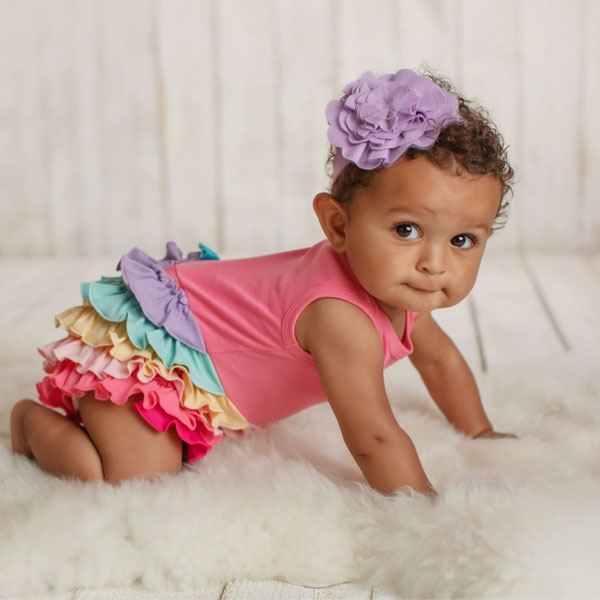 Lemon Loves Lime Rainbow Ruffle Bubble Romper