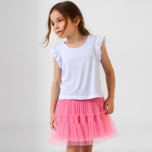 Mayoral Girls White Eyelet Top