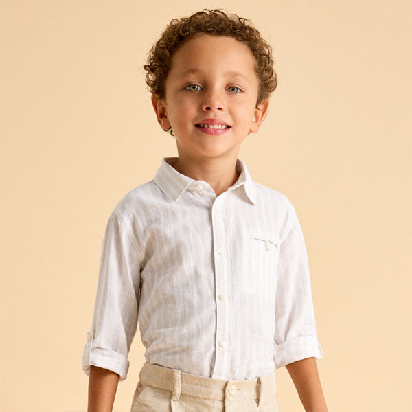 Mayoral Boy Striped Roll-Up Sleeve Linen Shirt