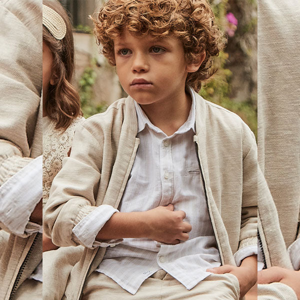 Mayoral Boy Striped Roll-Up Sleeve Linen Shirt