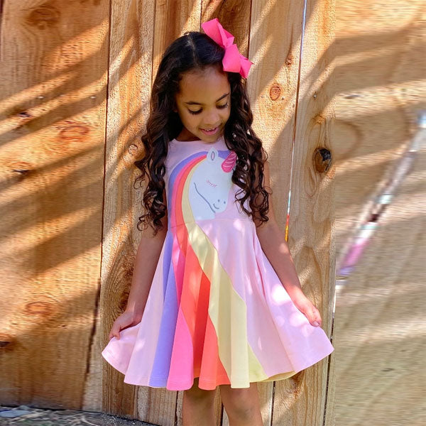 Lemon Loves Lime Girls Unicorn Pink Tank Dress