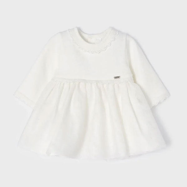 Mayoral Girls White Knit Tulle Dress
