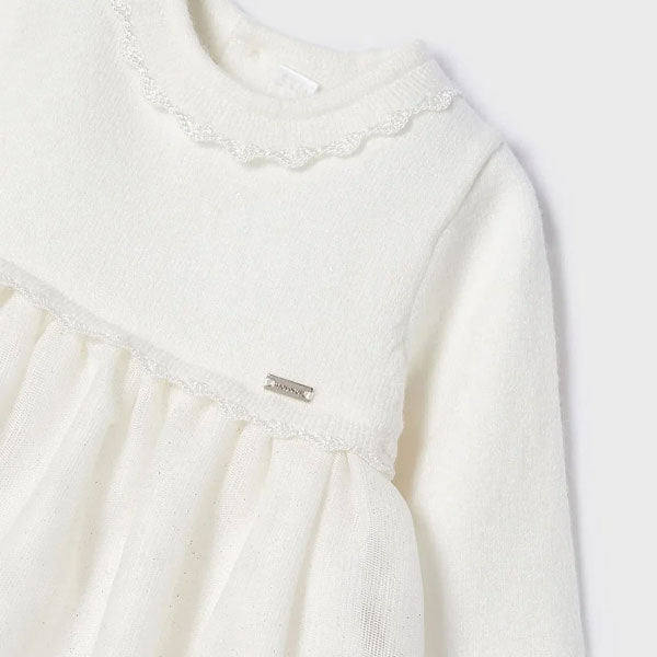 Mayoral Girls White Knit Tulle Dress
