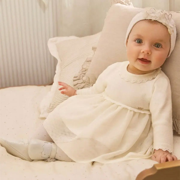 Mayoral Girls White Knit Tulle Dress