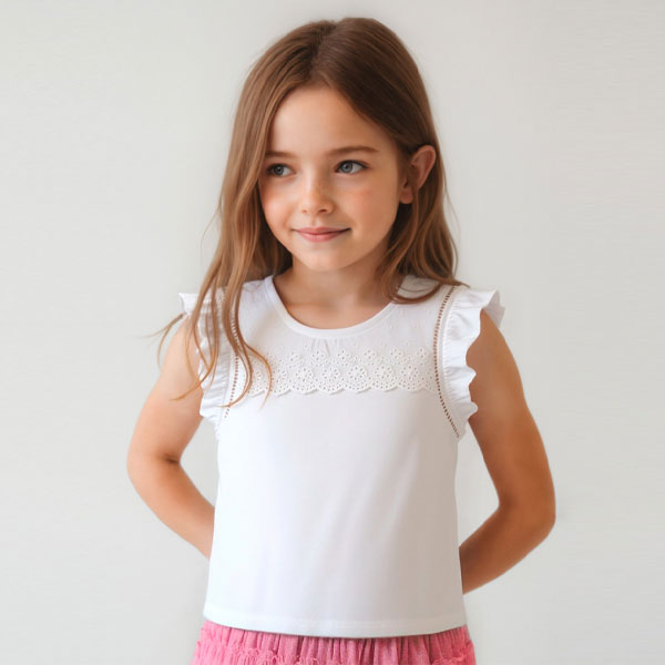 Mayoral Girls White Eyelet Top