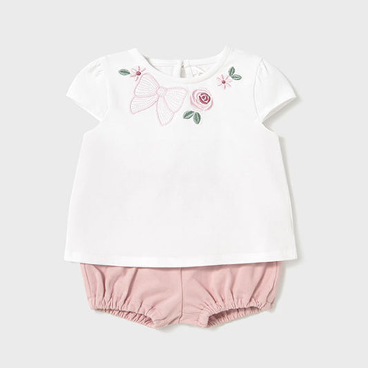 Mayoral White Top Pink Bloomer Set
