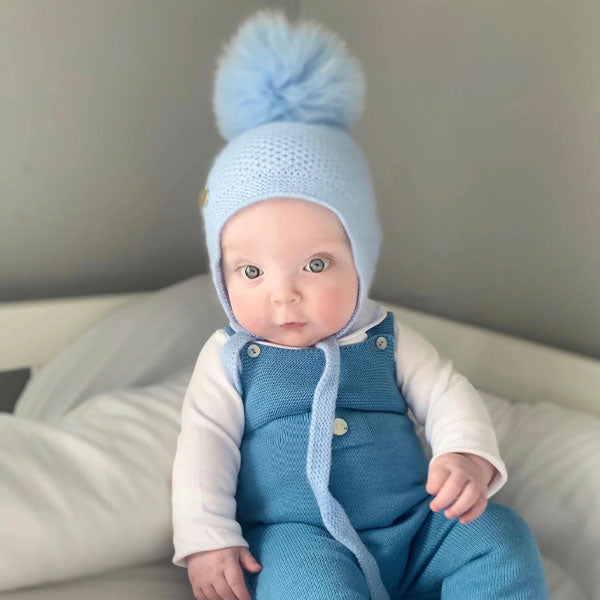 Petit Maison Honeycomb Blue Cashmere Bonnet Tie Hat