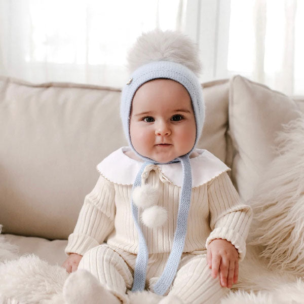 Petit Maison Honeycomb Blue Cashmere Bonnet Tie Hat
