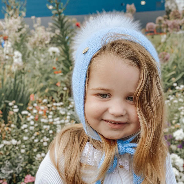 Petit Maison Honeycomb Blue Cashmere Bonnet Tie Hat