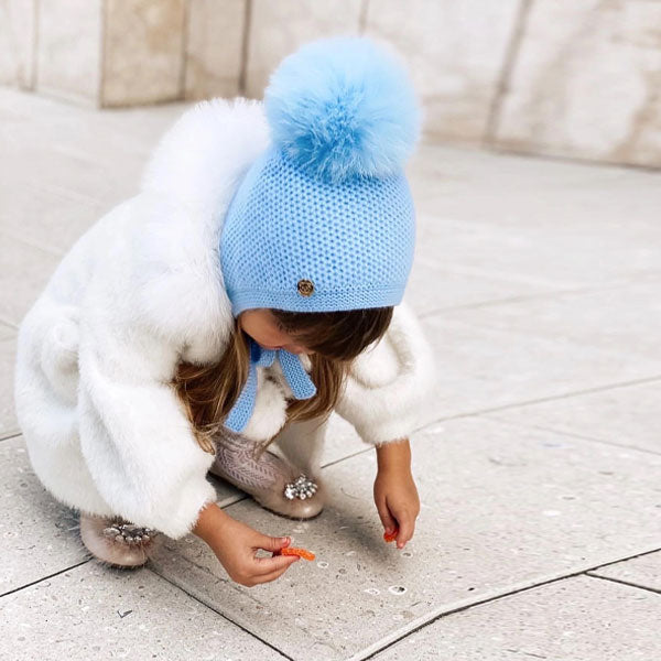 Petit Maison Honeycomb Blue Cashmere Bonnet Tie Hat