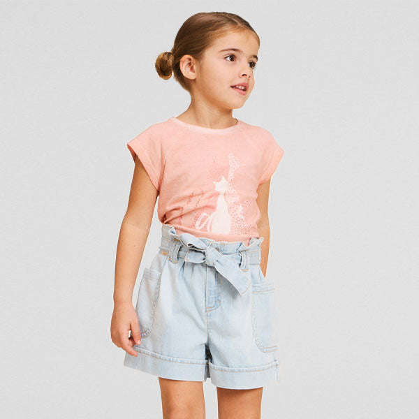 Mayoral Blue Denim Girls Shorts with Tie Belt