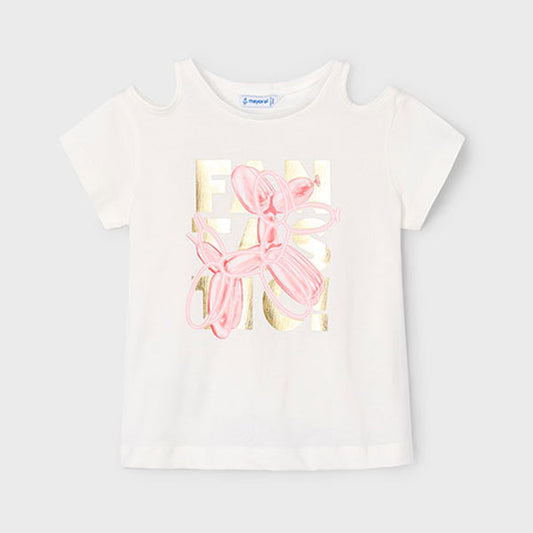 Mayoral Girls Pink Balloon Dog White Top