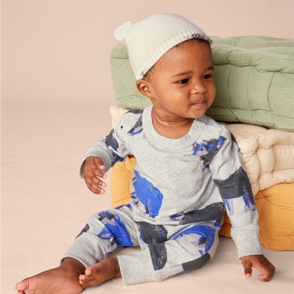 Tea Collection Bears Long Sleeve Pocket Baby Romper