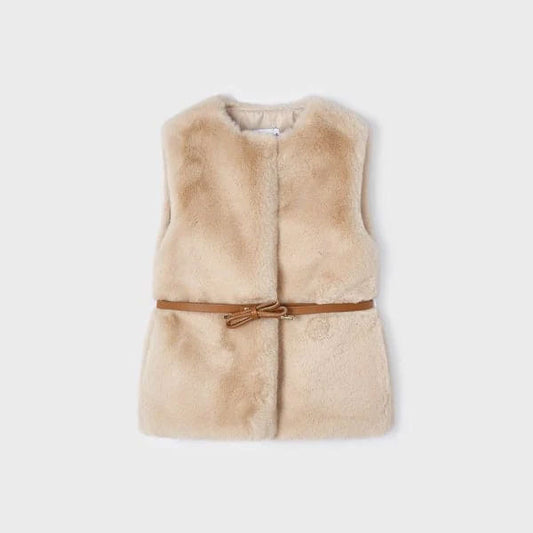 Mayoral Girls Cream Faux Fur Vest with Belt