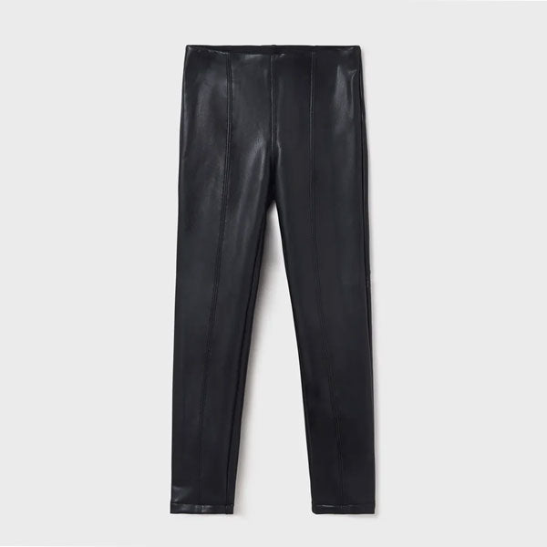 Mayoral Girls Black Leather Like Fleece Leggings