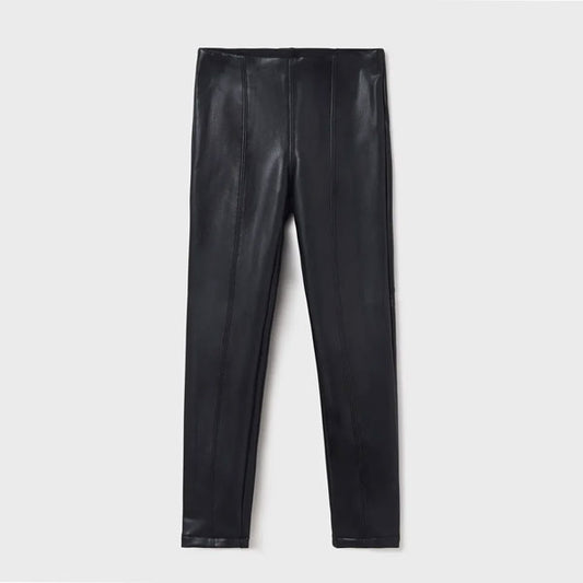 Mayoral Girls Black Leather Like Fleece Leggings