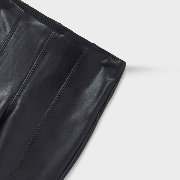 Mayoral Girls Black Leather Like Fleece Leggings
