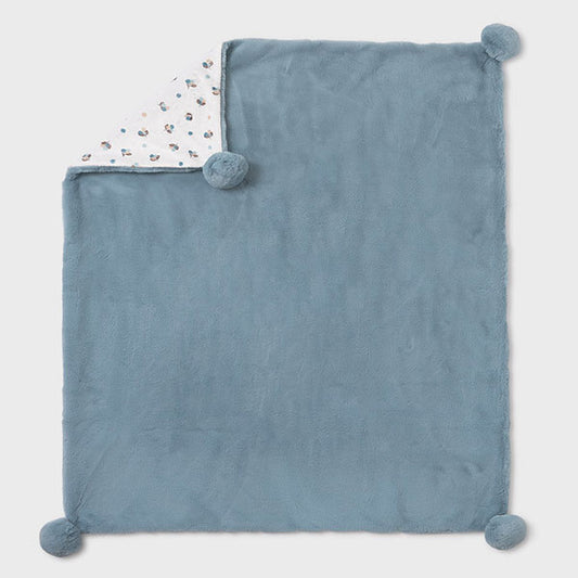 Mayoral Baby Blue Teddy Plush Blanket with Pompoms