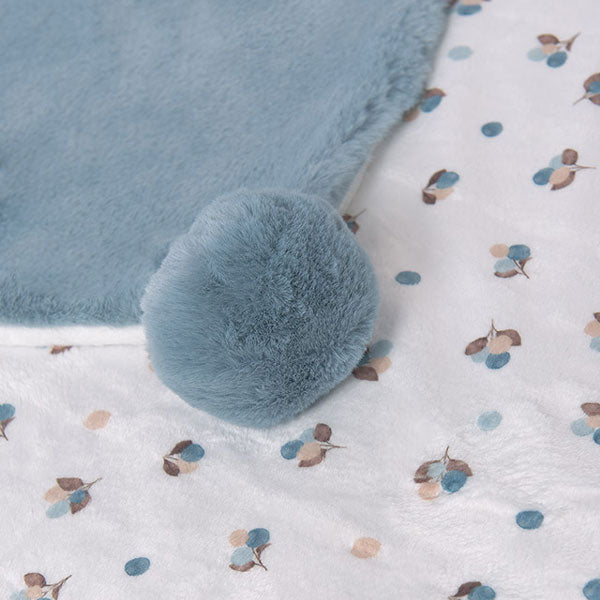 Mayoral Baby Blue Teddy Plush Blanket with Pompoms