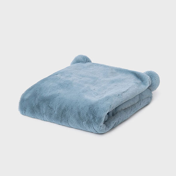 Mayoral Baby Blue Teddy Plush Blanket with Pompoms