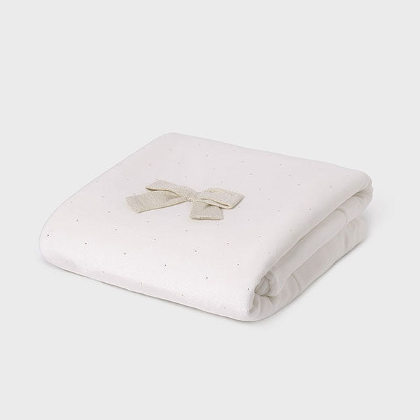 Mayoral Baby Bow White Velvet Blanket