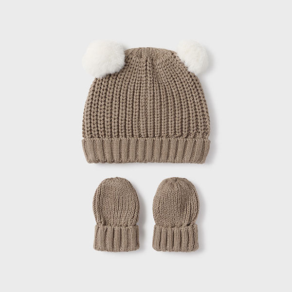 Mayoral Baby Brown Hat & Mittens Set