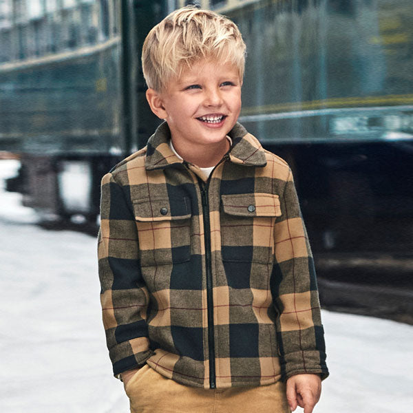 Mayoral Boy Brown Black Plaid Jacket