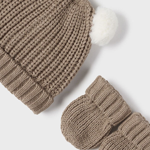 Mayoral Baby Brown Hat & Mittens Set