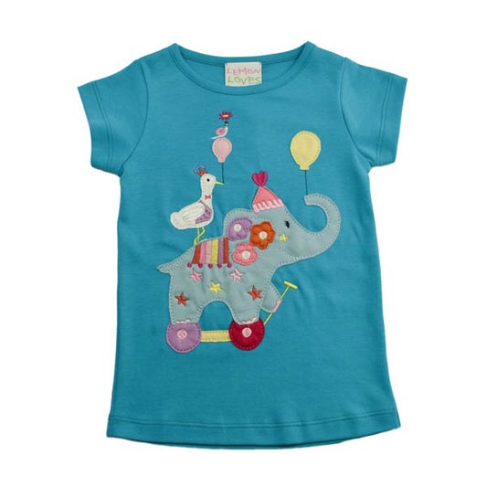 Lemon Loves Lime Girls Elephant Blue Top