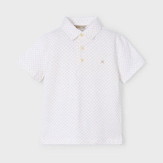 Mayoral Boys Cream Geometric Print Polo Shirt Top