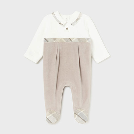 Mayoral Newborn Velvet One-Piece Footie with Collar