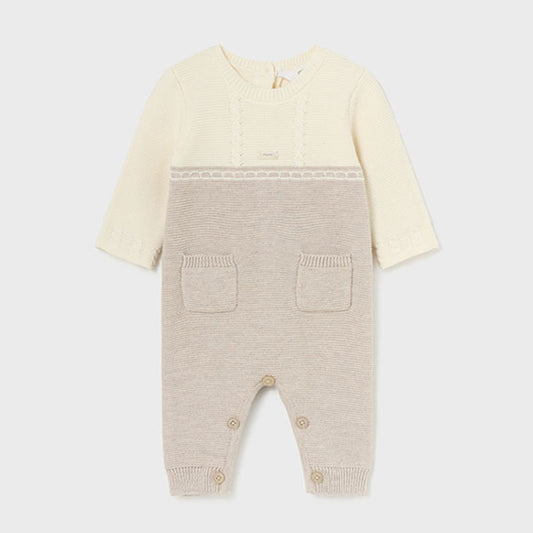 Mayoral Newborn Cream Knit One-Piece Overall