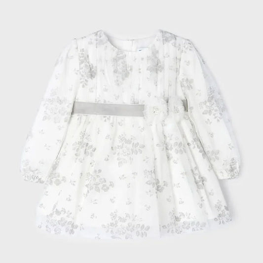 Mayoral Girls White Gray Floral Tulle Dress