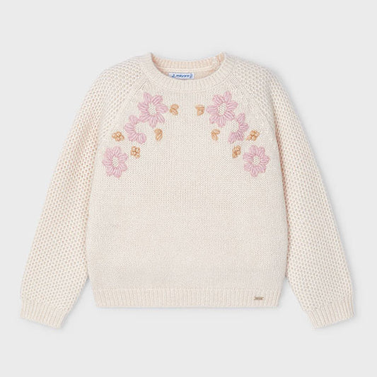 Mayoral Girl Embroidered Flower Sweater Top