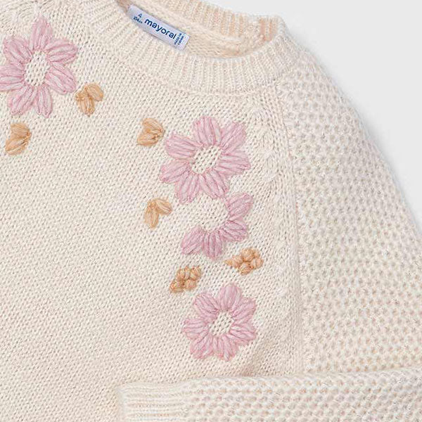 Mayoral Girl Embroidered Flower Sweater Top