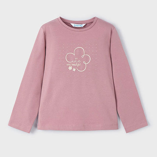 Mayoral Rose Pink Girl Long-Sleeve Cutie T-Shirt Top