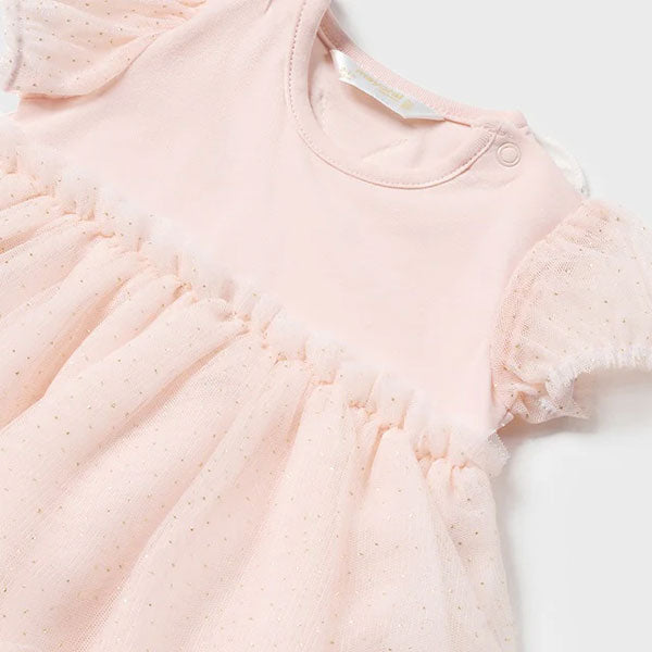 Mayoral Girls Pink Tulle Romper Overlay Skirt, Headband Set