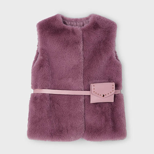 Mayoral Girl Plum Faux Fur Vest with Belt