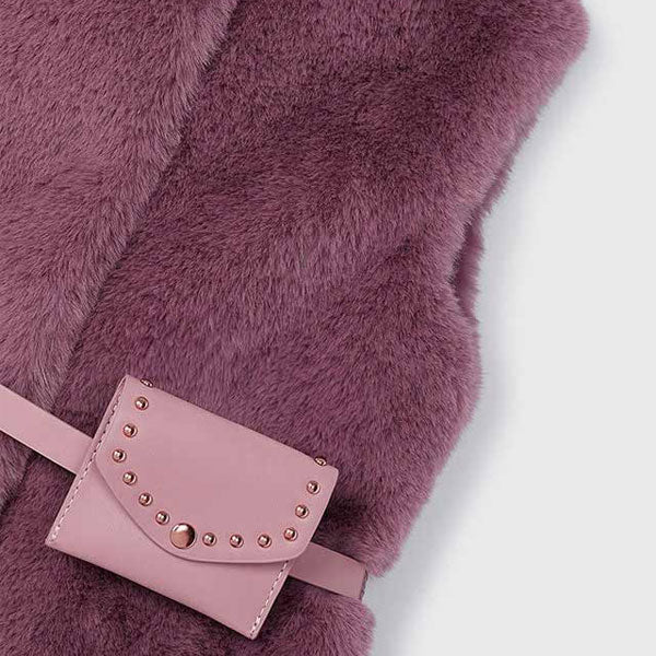 Mayoral Girl Plum Faux Fur Vest with Belt